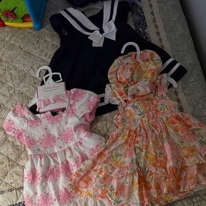 Little Lass Navy and Floral Dress Set